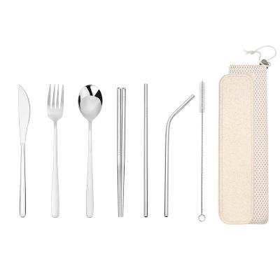 China Hot Viable Reusable Portable Amazon Sale Travel Tableware 7pcs Spoon and Fork Camping Straws Cutlery Set for sale