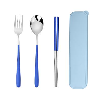 China Viable Reusable Korean Portable Cutlery Set Travel Stainless Steel Silverware Flatware Set Spoon Fork Chopsticks Set With Box Gift for sale