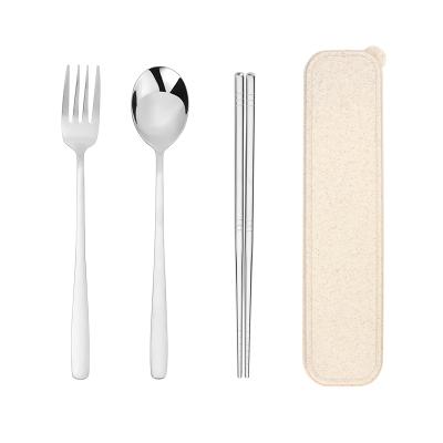 China Viable Korean Portable Cutlery Set 3pcs Spoon Fork Chopsticks Stainless Steel Silverware Travel Flatware Set for sale