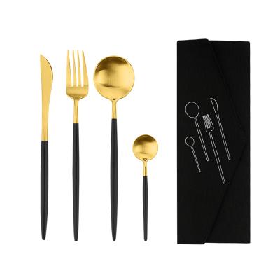 China Viable Portable Golden Portable Cutlery Set 4 Pieces High Quality Fork Knife Spoon Set Travel Stainless Steel for sale