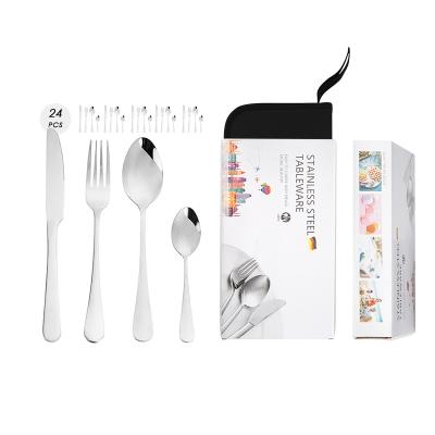 China 24pcs Reusable Royal Reusable Flatware 1010 Stainless Steel Silverware Spoon Fork Set Portable Cutlery Set for sale