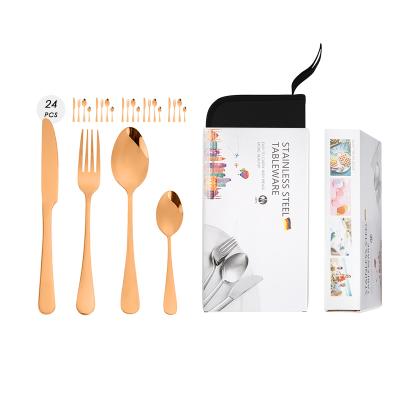 China Viable Royal Reusable 24pcs 1010 Stainless Steel Spoon Rose Gold 24pcs Fork Set Cutlery Set Silverware for sale