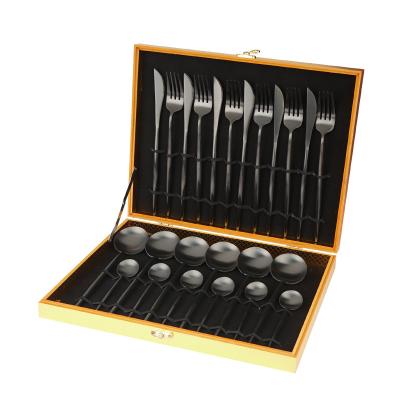 China Viable Manufacturer Wholesale Stainless Steel 24 Pieces Cutlery Set Travel Child Portable Cutlery Set Wooden Box Wedding for sale