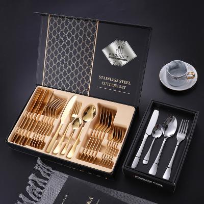 China Sustainable Knife Spoon Fork Set 24 Pcs Stainless Steel Cutlery Sets And Flatware Set With Gift Box for sale