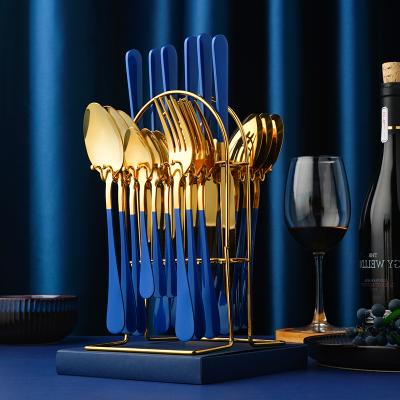 China Viable Wholesale Gold Plated Flatware Set Stainless Steel Gold Western Cutlery Set Wedding Gift 24pcs for sale