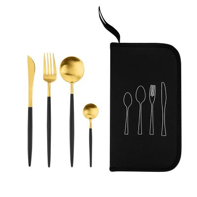 China Viable royal 304 stainless steel gold spoon fork knife protable cutlery sets flatware 8pcs for sale