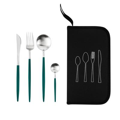 China Sustainable High Quality 304 Stainless Steel Cutlery Set Spoon Fork Knife Set Camping Portable Tableware for sale