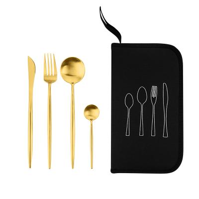 China Factory wholesale viable 304 stainless steel cutlery set gold high quality spoon and knife set with 8pcs bag for sale