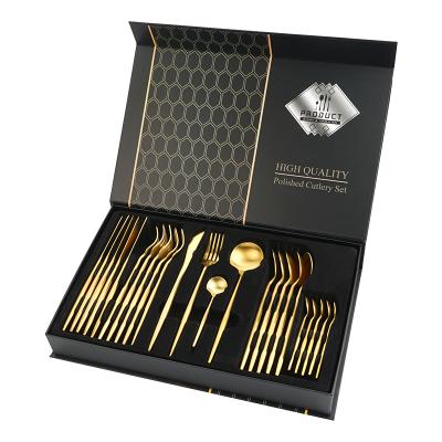 China Sustainable High Quality Luxury Colorful Flatware Set Spoon Fork Stainless Steel Cutlery 24pcs Set With Gift Box for sale