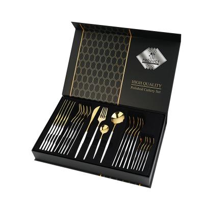 China 24 Piece Cutlery Set Sustainable Flatware Spoons And Forks Knives Stainless Steel Cutlery Set 24pcs Gold for sale