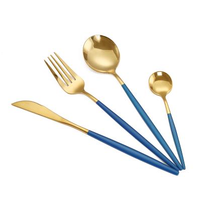 China Viable 4pcs Knife Spoon Fork Set Gold Stainless Steel Cutlery Set With Handle White Mirror Polish Flatware Sets for sale