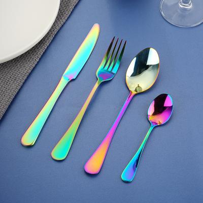 China Sustainable Kitchen Spoon Set Restaurant Stainless Steel Flatware Rainbow Cutlery 4pcs Set for sale