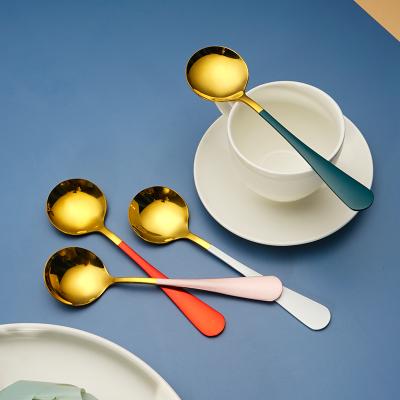 China Honey Spoon Golden Polishing Stainless Kids Cutlery Tableware Viable Steel Teaspoon for sale