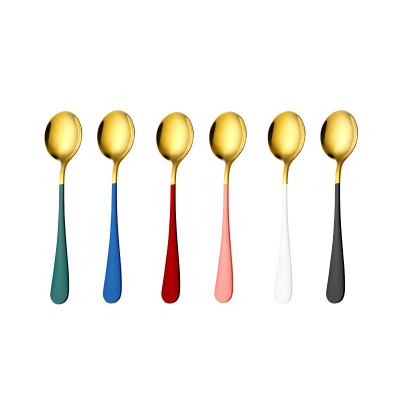 China Sustainable Amazon Stainless Steel Spoon Round Polishing Mirror Gold Dinner Cup Spoon for sale