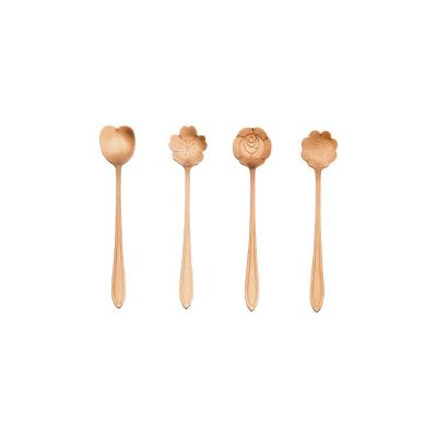 China Viable Creative Design Rose Gold Coffee/Tea Spoon Stainless Steel Flower 15cm Mini Spoon Flatware for sale