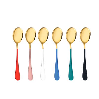 China Sustainable Tableware Spoon Stainless Steel Teaspoon Cutlery Gold Round Cupping Honey Spoon for sale