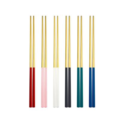 China Sustainable Chinese Custom Gold Plated Chopsticks Stainless Steel Cutlery Chopsticks Metal Utensils for sale