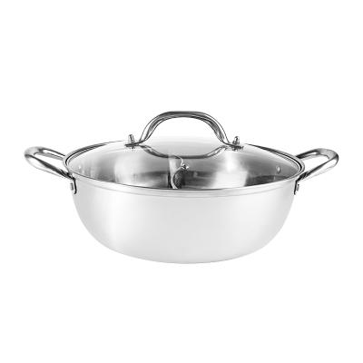 China Sustainable 304 Stainless Steel Cookware Kitchen Utensils Hot Pot With Divider High Quality Cooking Pot for sale