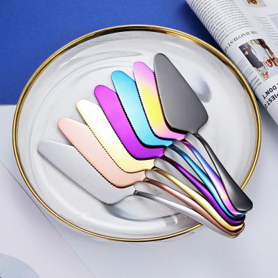 China Viable Colorful Serrated Stainless Steel Edge Cake Knife and Server Set Pie Pizza Shovel Cake Spatula Baking Tool for sale