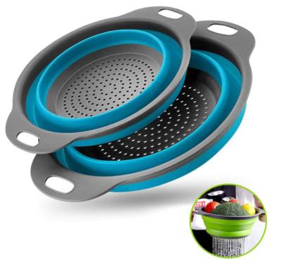 China Round Silicone Kitchen Strainer 2 Set Sustainable Collapsible Colander Set for sale