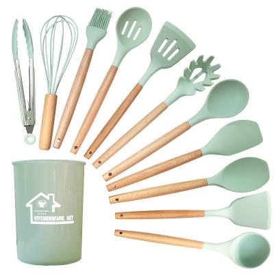 China Viable Wholesale Kitchen Accessories Cooking Tools Kitchenware Silicone Spatula With Wooden Handles for sale