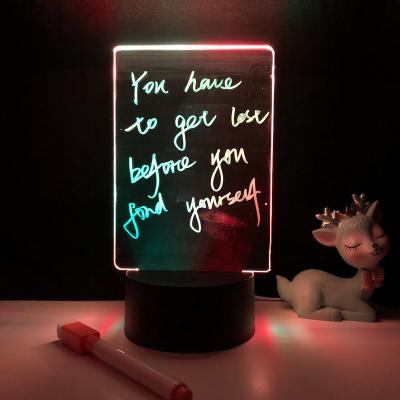 China Creative Led Minimalist Empty Acrylic Night Light USB Message Board Holiday Led Light With Pen 7 Color Lamp Base Gift For Kids for sale