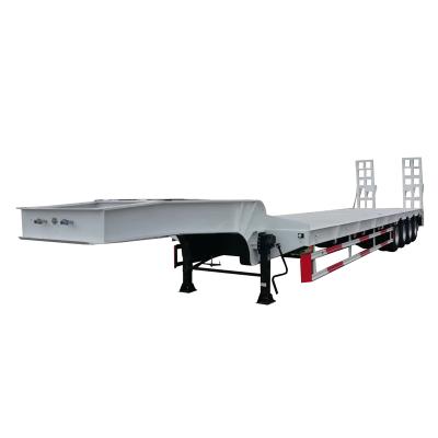 China Truck semi trailer MOLEXI 3 axles low bed flatbed trailer mounted crane transport gooseneck flatbed trailer for sale