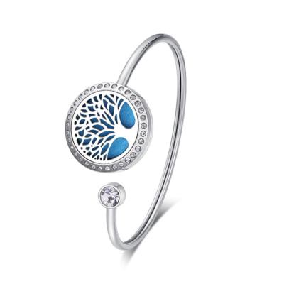 China Marlary Tree of Life Aromatherapy Bracelet Stainless Steel Essential Oil Diffuser Bracelet Bangle for sale