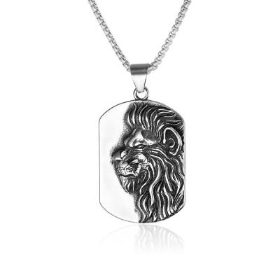 China Cham Customized Trendy Stainless Steel Lion Head Tag Pendant Necklace For Men Jewelry for sale