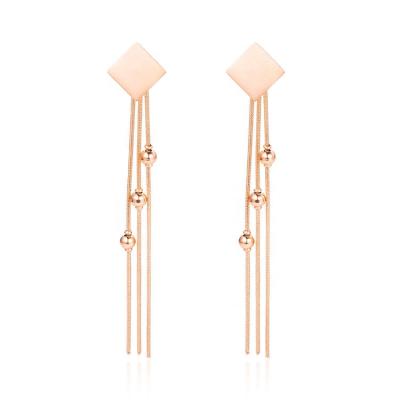 China Wholesale FASHIONABLE Women Fashion Geometry Jewelry Stainless Steel 18K Rose Gold Stud Tassel Earrings for sale