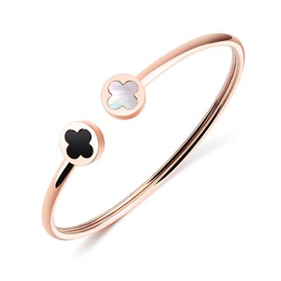 China Factory Direct New Fashion Marlary Open Bangle Rose Gold Simple Shell Stainless Steel Women Trendy Cuff Bracelet for sale