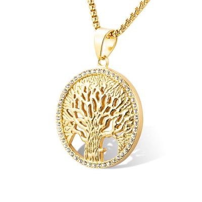 China Custom Hiphop Marlary 18K Gold Tree Of Life Charm With AAA Zircon Necklace Leaf Pendant Jewelry for sale