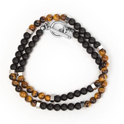 China Simple Design TRENDY Wholesale Double Layered Natural Tiger Eye Stone Bead Bracelet With Charm for sale