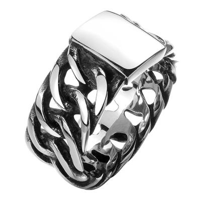 China Marlary Stainless Steel Finger Ring Antique Retro Wide Stainless Steel Ring Punk Biker Jewelry for sale