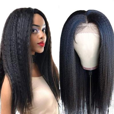 China New Fashion 100% Ghrehair Brazilian Hair 13x4 Yaki Front Transparent Swiss Lace Front Wig Soft For Women for sale