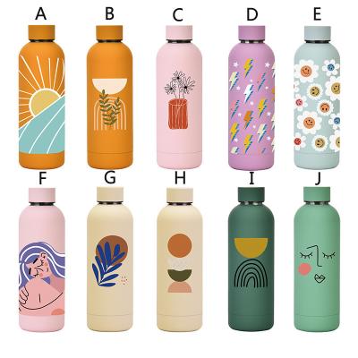 China Simple Viable Designs Sports Shrink To Say Double Walled Stainless Steel Vacuum Insulated Lipstick Water Bottle 500ml With Lid for sale