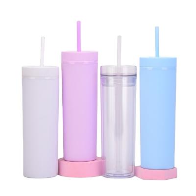 China Viable Lean Tumbler Cups with Lids and Straws, Matte Pastel Colored Acrylic Tumblers, Reusable Double Wall Plastic Cups for sale