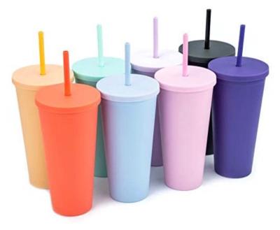 China Viable Pastel Colored Acrylic Cups With Lids And Customizable Matte Plastic Tumblers With Straw Vinyl Wall Double Wall Straws Gifts for sale