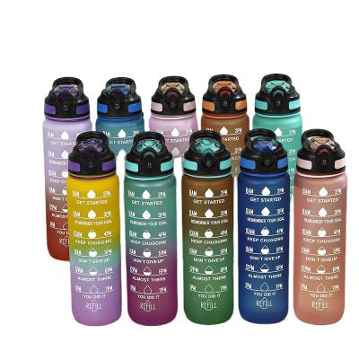 China Sports Viable Leakproof Motivational Water Bottle 32oz With Straw And Time Marker, Flip Top Durable BPA SK Free Non-Toxic Frosted Bottle for sale