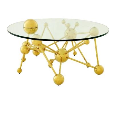 China Luxury Modern Classics Gold Shell Gold Ball Around Glass Center Table for sale