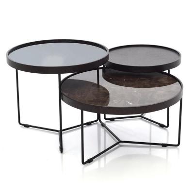 China 2022 Nesting Coffee Table Bent Black Gold Metal Side Modern Contemporary Round Marble Stone Glass Nesting 3 Table Set MDF Wood Nest for sale