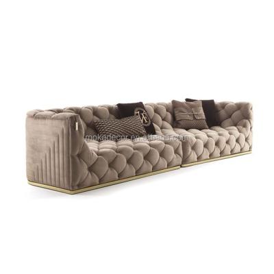 China Latest HOT SALE modern tufted sofa European style low gold tufted button tufting sectional sofas for sale