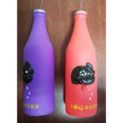 China Beer Bottle Shape Viable Pet Toy Dog Vinyl Chew Toys with Squeaker for sale