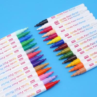 China 12/28 Colors Acrylic Paint Markers Pen Set Paint On Glass Plastic Stone Not Fade After Washing 14.3*1.1cm for sale