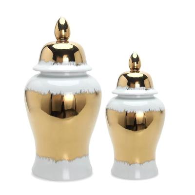 China European style Luxury ceramic ginger jar living room decoration gold vase room decor jar set for sale