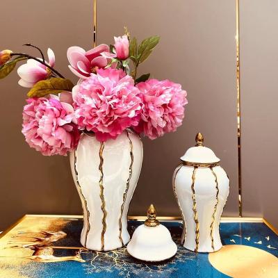 China European style Light luxury ceramic electroplated general pot home living room porch flower vase decoration general jar for sale