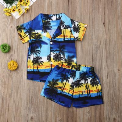 China Casual Toddler Kid Baby Boy Outfit Set Beach Fancy Hawaiian T-Shirt Top+Shorts Pants Summer 2Pcs Boys Beach Outfit for sale