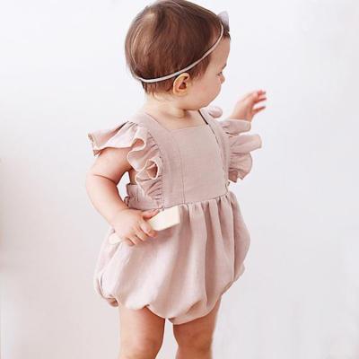 China 2020 Solid Newborn Ruffle Fly Baby Clothes Summer Baby RomperJumpsuit Jumpsuit Clothes Without Sleeve Sleeve for sale