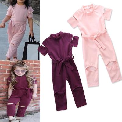 China Toddler Girls Summer Clothing Fashion Short Broken Hole Baby Overalls Sheer Sleeve Color Clothes Kids Rompers Kids Clothes Outfits for sale