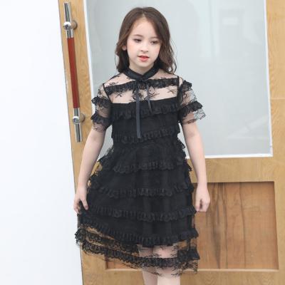 China Breathable Summer Big Girls Party Black Lace Dress Kids Princess Princess Clothes Dress for sale